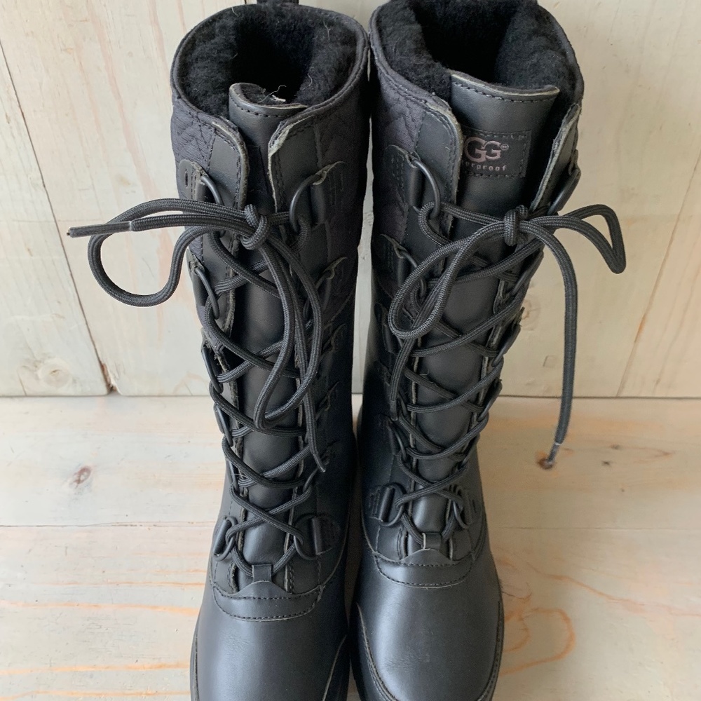 UGG ATLASON BLACK TALL LACE UP  WINTER BOOTS NEW - Picture 8 of 10
